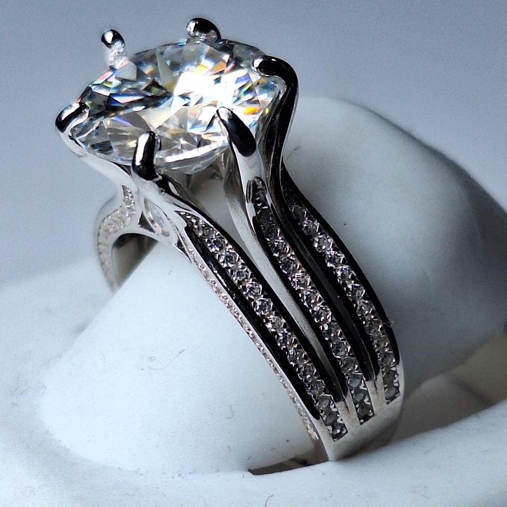 Rhodium Over 925 Sterling Silver 5ctw Moissanite Size 6 Ring